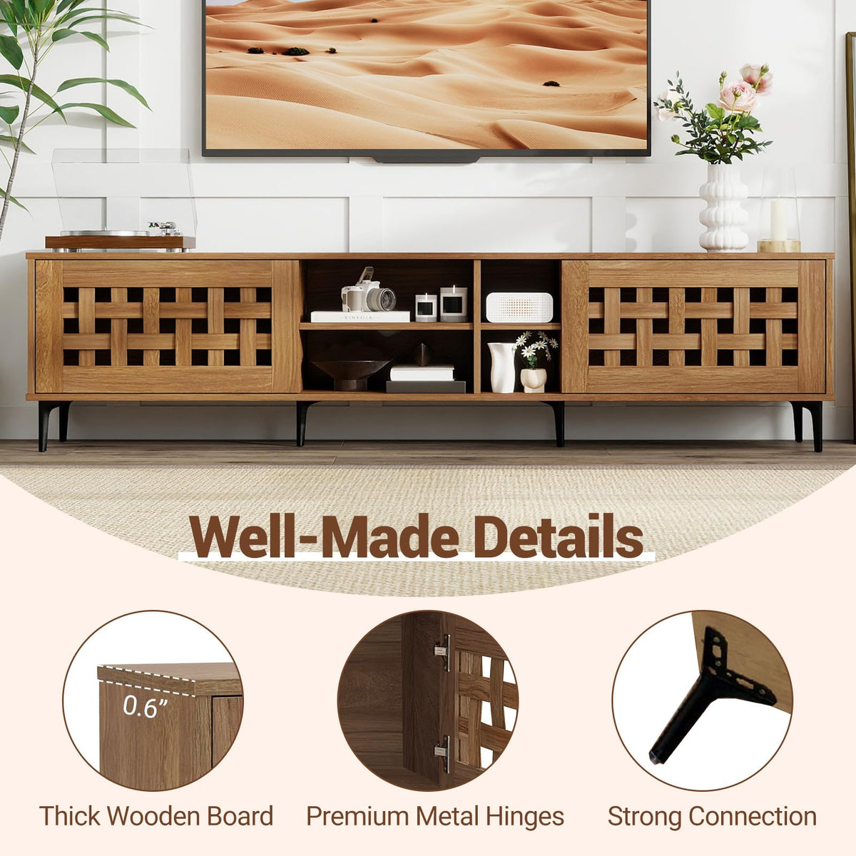 Goflame Mid Century Modern TV Stand for 60-80 Inch TV