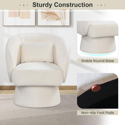 Goflame Swivel Accent Chair Upholstered Barrel Chair with Curved Back & Removable Lumbar Pillow