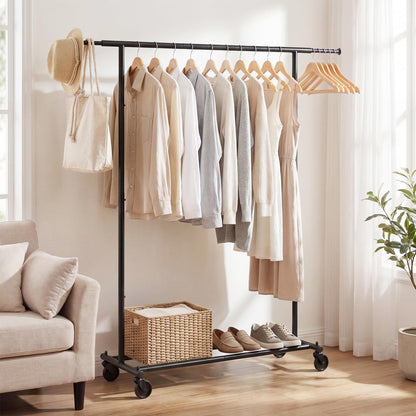 Goflame Extendable Heavy-Duty Rolling Clothing Rack with Wheels
