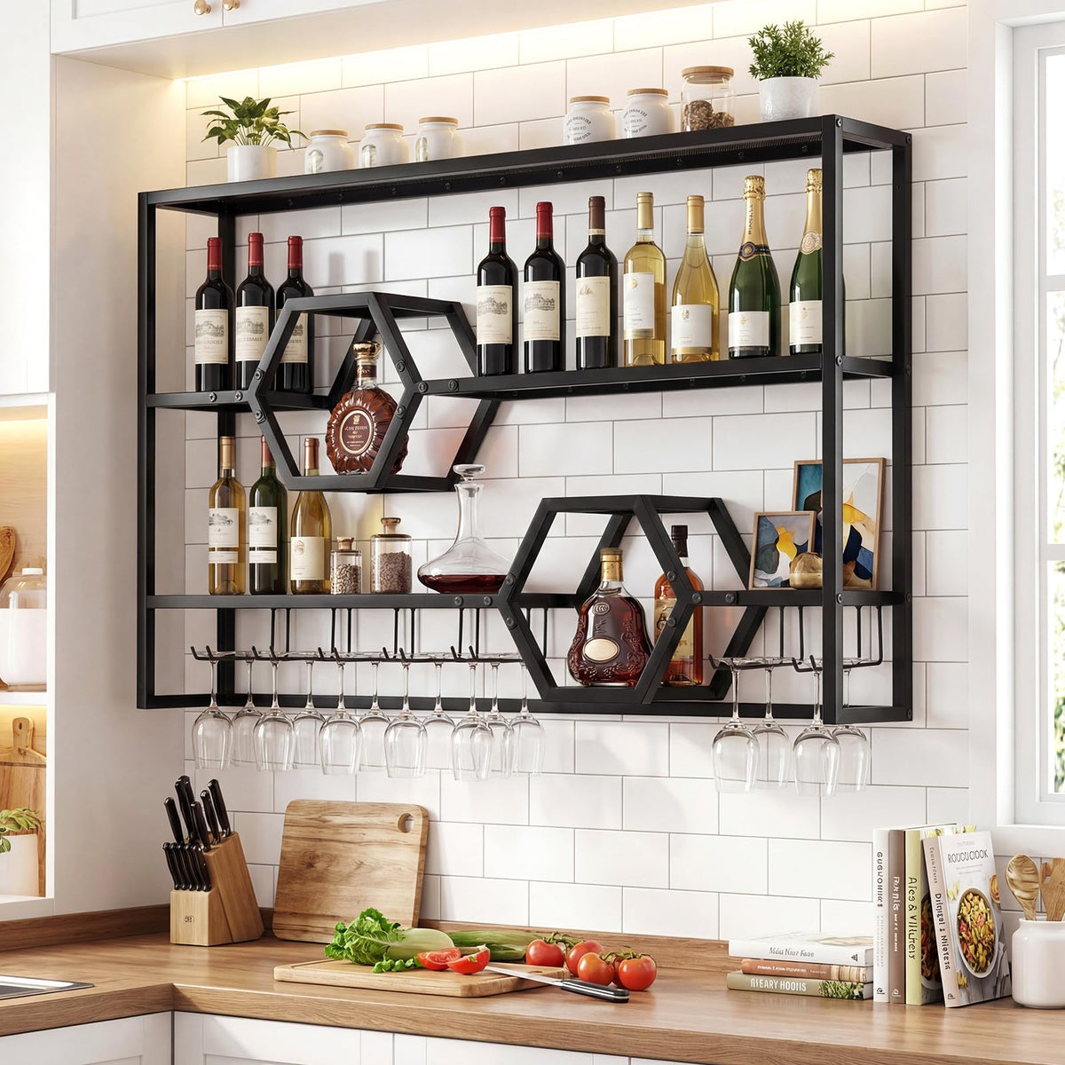 Goflame Wall Mounted Wine Rack 47” Large Floating Bar Shelves