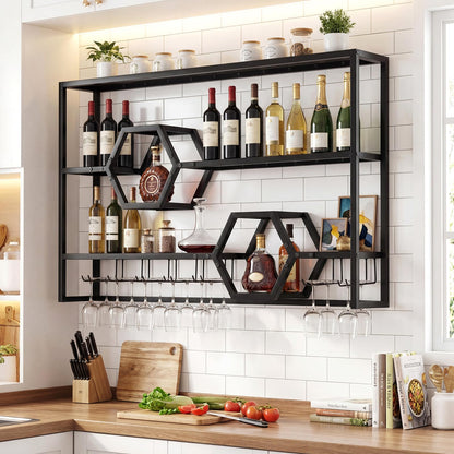 Goflame Wall Mounted Wine Rack 47” Large Floating Bar Shelves