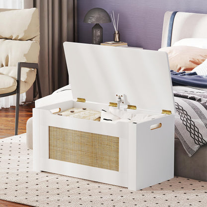 Goflame Rattan Storage Bench with Flip Top Lid & Safety Hinge