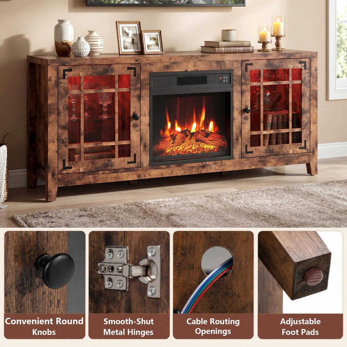 GOFLAME 58 Inch Farmhouse Electric Fireplace TV Stand