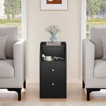 Goflame Side End Table with Charging Station Sofa Couch Table with Shelf Drawers