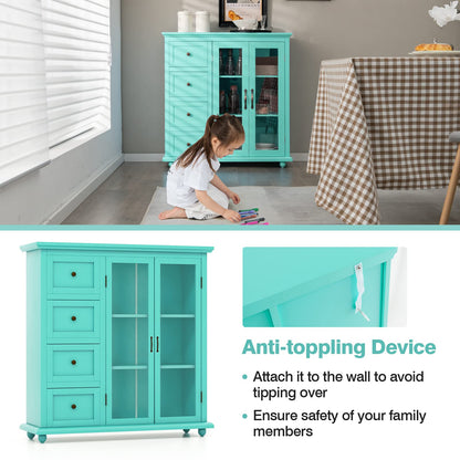 Goflame Buffet Sideboard with Storage - Kitchen Pantry Cabinet with 2 Doors, 4 Drawers, Adjustable Shelf