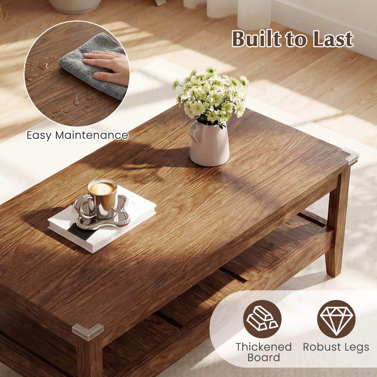 GOFLAME Mid Century Modern Coffee Table for Living Room