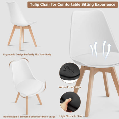 Set of 4 Mid Century Dining Chairs Wood Legs White