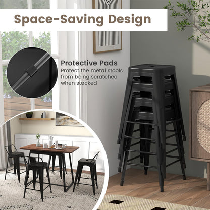 Goflame Metal Bar Stools Set of 4, 24" Counter Height Modern Industrial Barstools w/Removable Bucket Back & Footrest