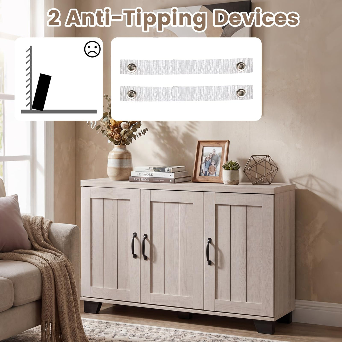 Goflame Sideboard Buffet Cabinet | 45" Farmhouse Coffee Bar Cabinet with 3 Doors & Adjustable Shelves