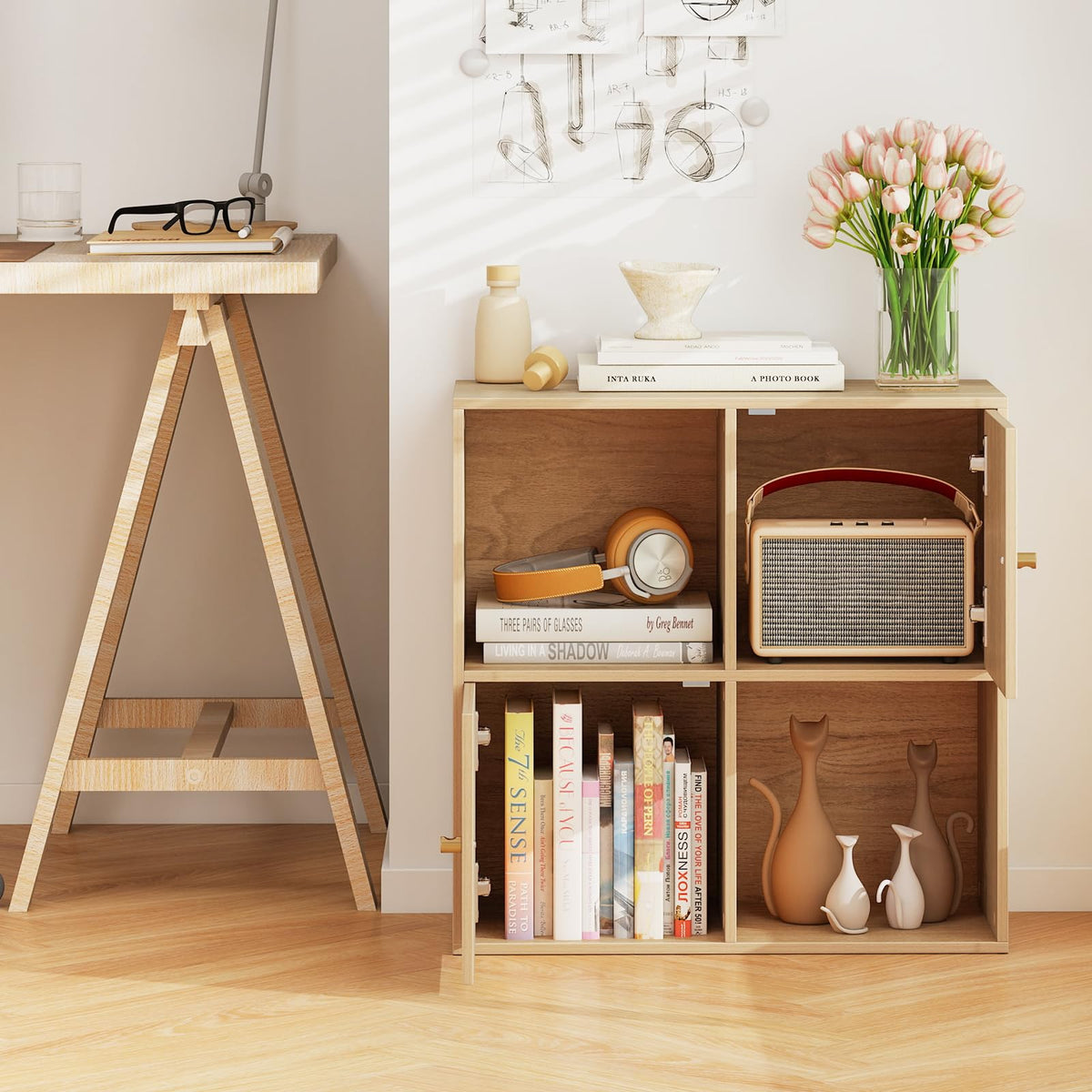 Goflame 4 Cube Bookcase | 2-Tier Freestanding Book Shelf with Open Compartments