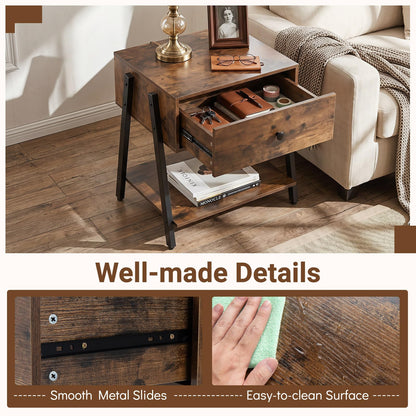 Goflame Industrial Night Stand with Drawer and Open Shelf