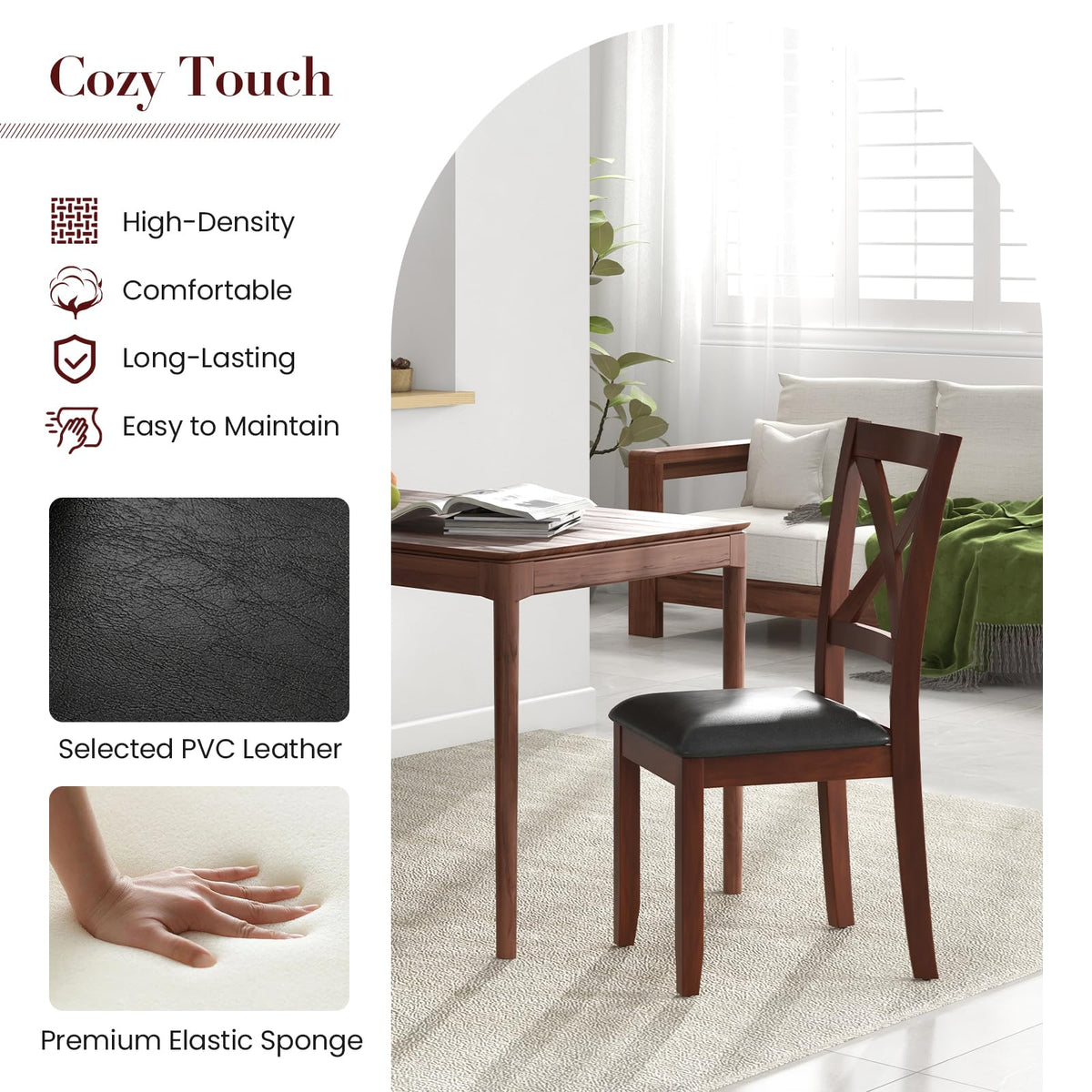 Goflame Wood Dining Chairs, Faux Leather Upholstered Dining Chairs with Rubber Wood Legs