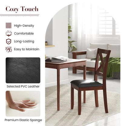 Goflame Wood Dining Chairs, Faux Leather Upholstered Dining Chairs with Rubber Wood Legs