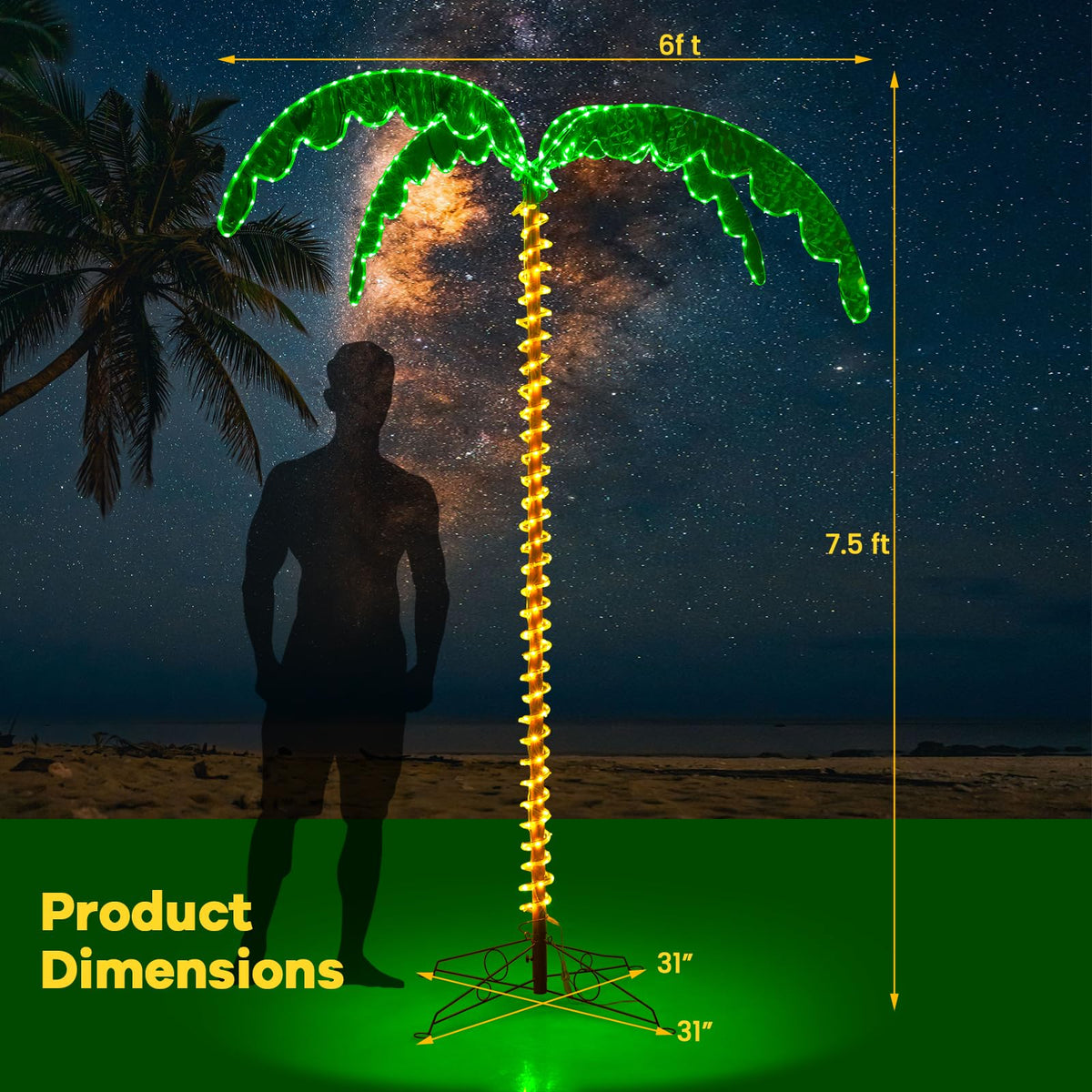 Goflame 7.5 FT Lighted Palm Tree, Tropical Christmas Tree with 332 LED Lights