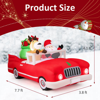Goflame 7.7 FT Long Lighted Xmas Inflatable Santa Claus & Reindeer Driving Red Car Gift Boxes