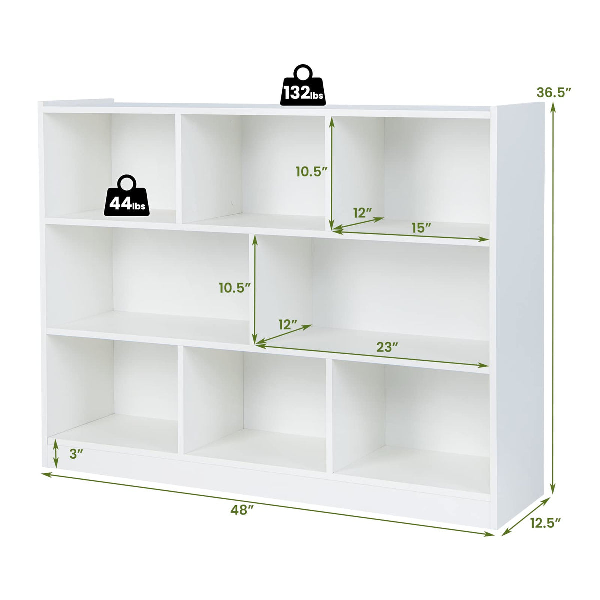 8 Cube Bookcase, Freestanding 3-Tier Open Bookshelf - Goflame