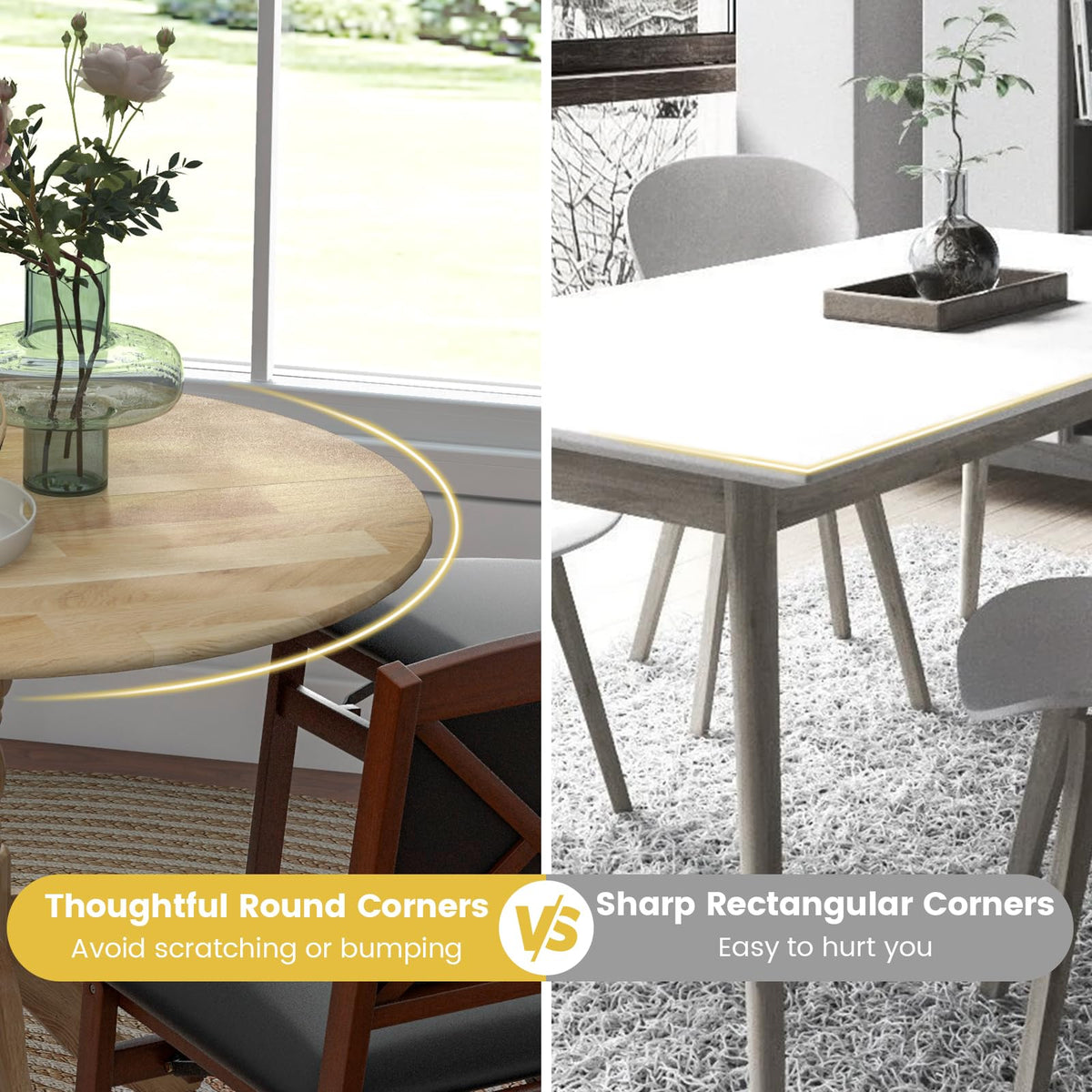 Goflame Wooden Dining Table, Dining Table with 40" D Round Tabletop & Curved Trestle Legs