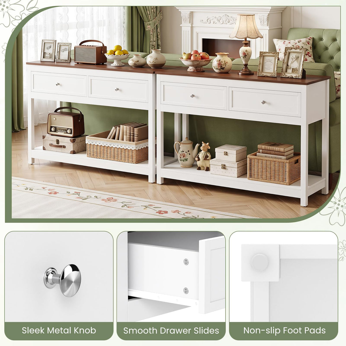 Goflame 47" Farmhouse Console Table with 2 Drawers Storage