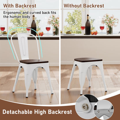 Goflame Metal Dining Chairs Set of 4 Stackable Armless Kitchen Chairs w/Elm Wood Seat
