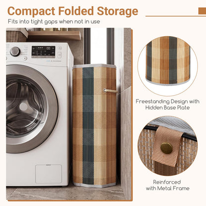Goflame 13.2 Gal Round Bamboo Laundry Hamper with Lid