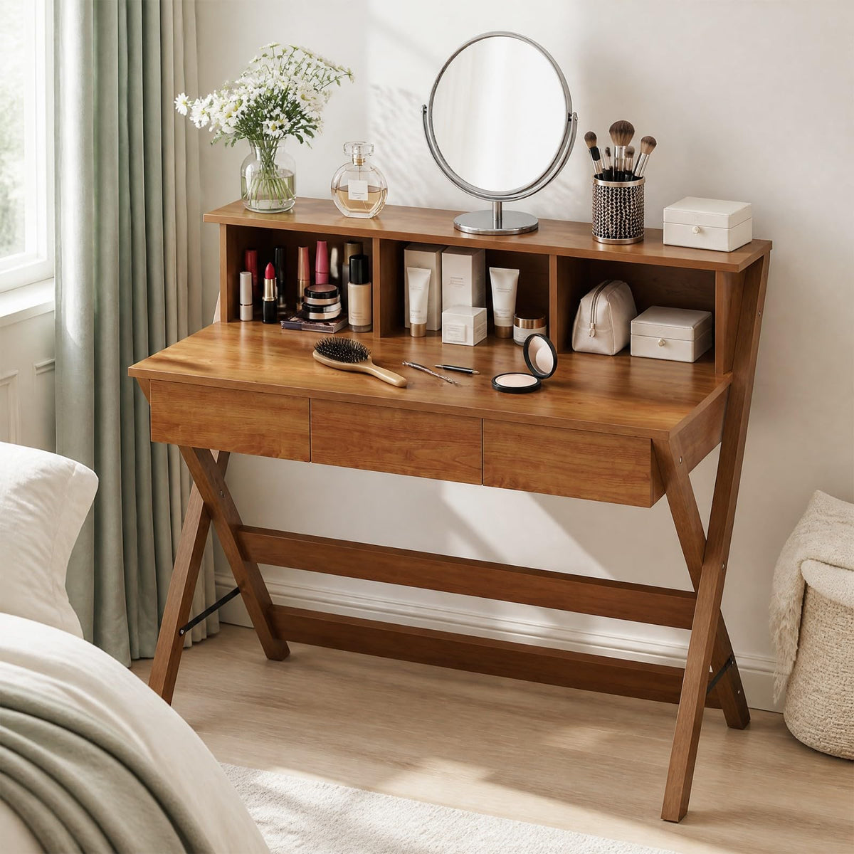GOFLAME Study Writing Desk with 3 Storage Drawers for Bedroom