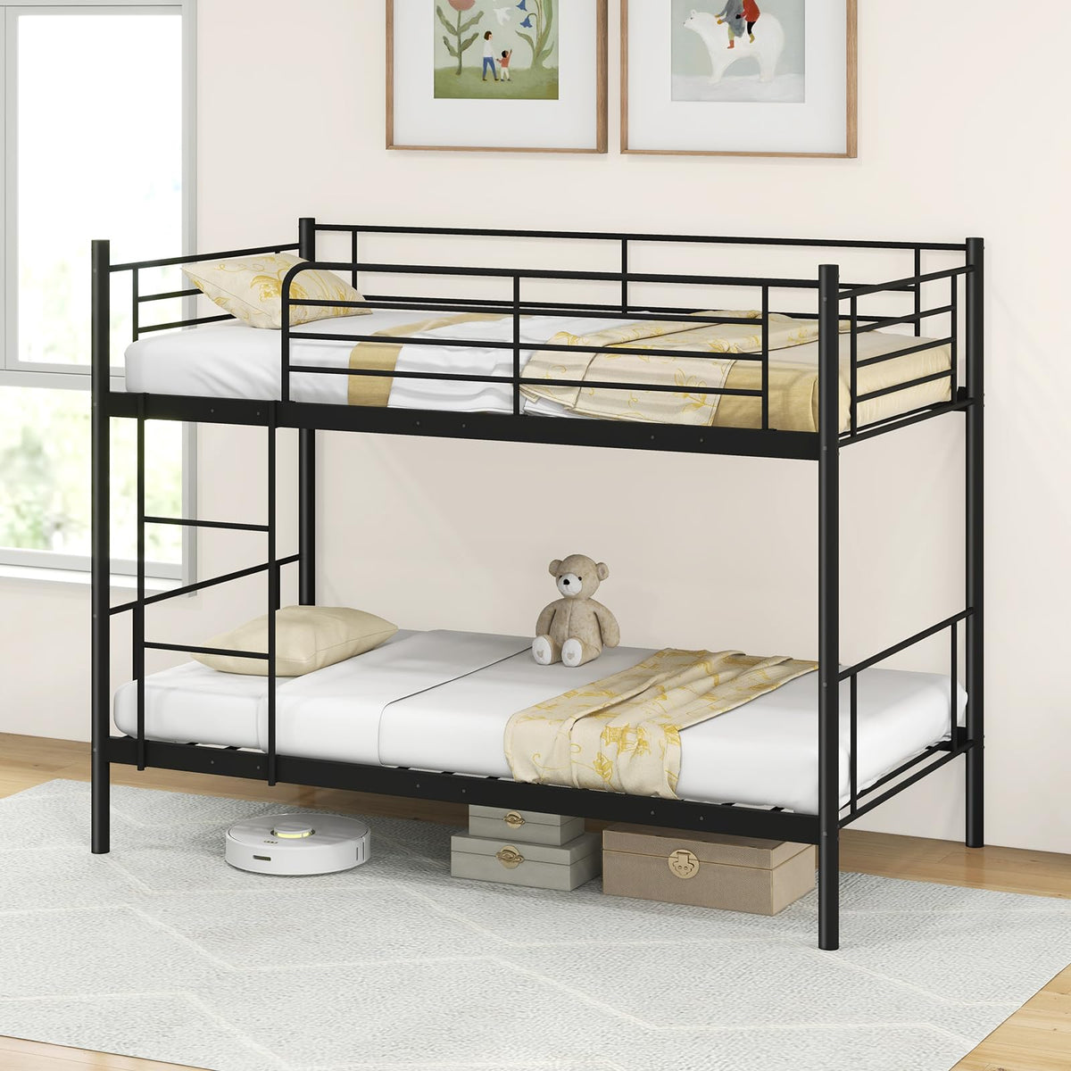 Goflame Metal Bunk Bed Twin Over Twin, Bunk Beds for Kids, Teens & Adults Bunk Bed with Stairs