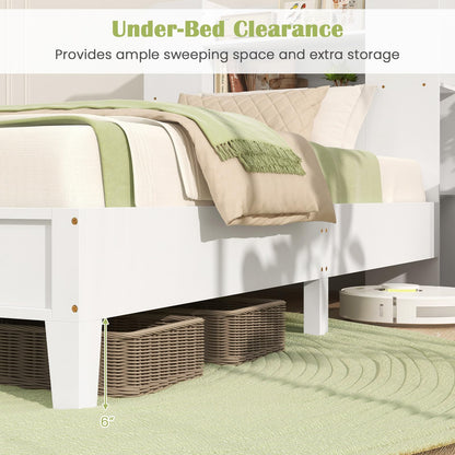 Goflame Twin Bed Frames for Kids, Wooden Twin Size Bed with Storage Bookcase Headboard