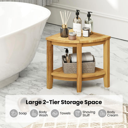 Goflame Corner Shower Stool - Teak Wood Shower Bench Seat with Storage Shelf for Shaving Legs