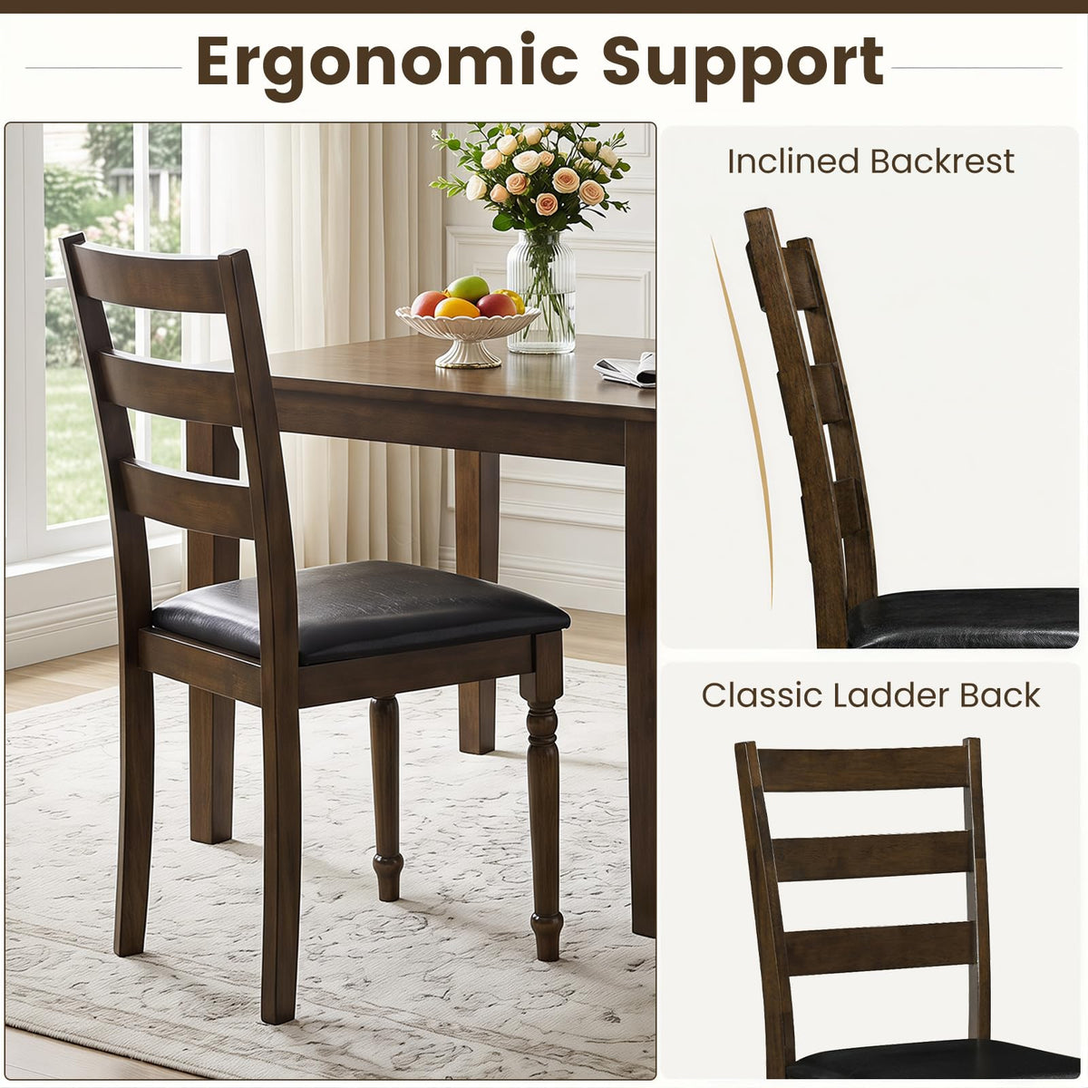 Goflame Wood Dining Chairs Set w/Soft Padded Seat & Ergonomic Backrest