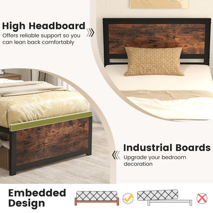 Goflame Twin Bed Frames for Kids, Industrial Metal Platform Bed with Headboard