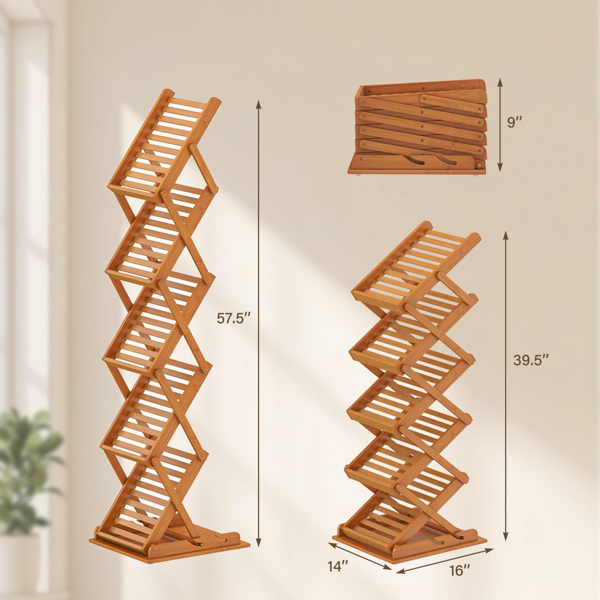 Goflame Foldable Bamboo Magazine Rack with 2 Adjustable Positions