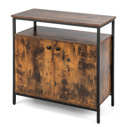 Goflame Buffet Cabinet with Shelf - 2 Door Sideboard Kitchen Storage Cupboard with Shelves (Rustic Brown)
