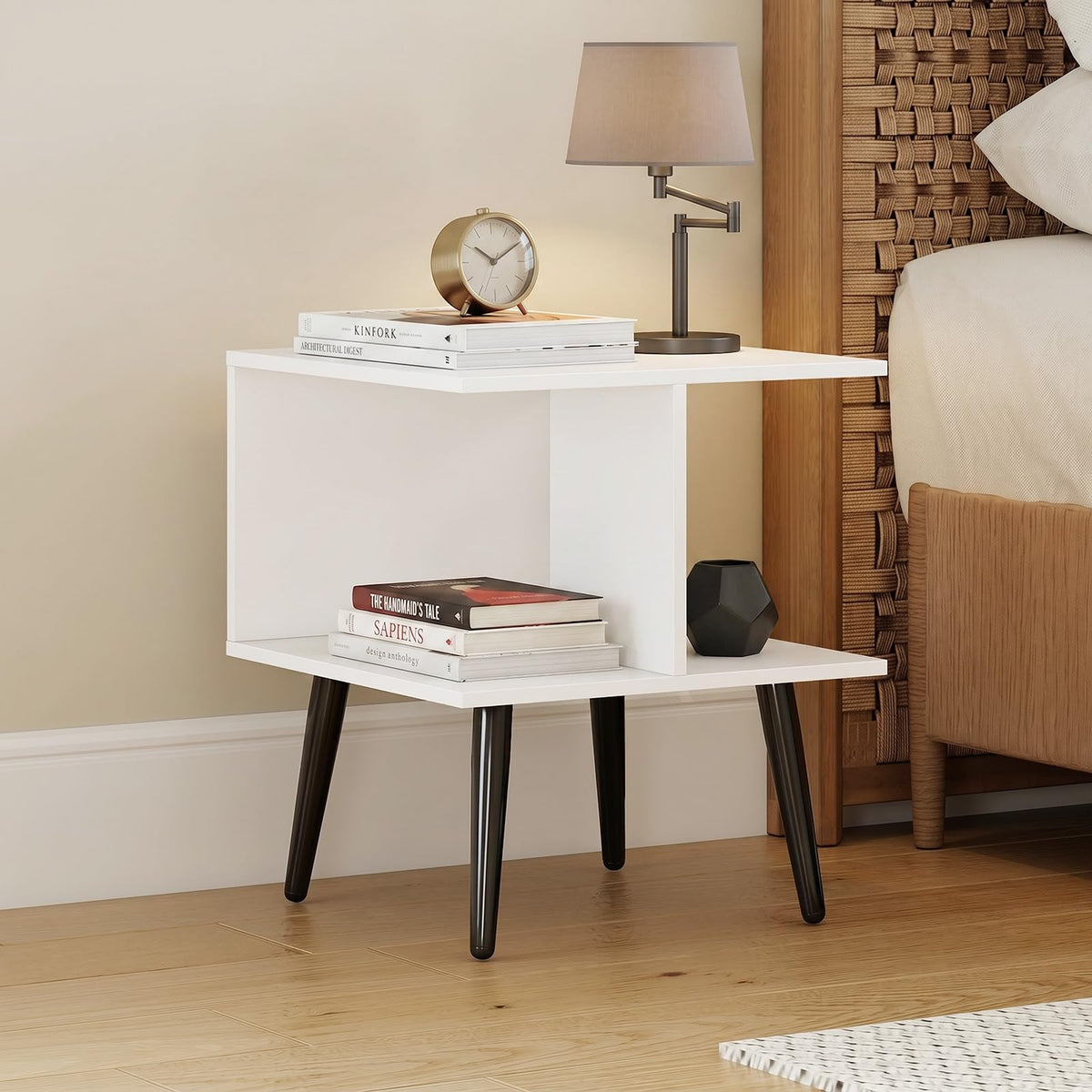Goflame Mid Century Modern 2-Tier End Table with 2 Storage Compartments (1/2)