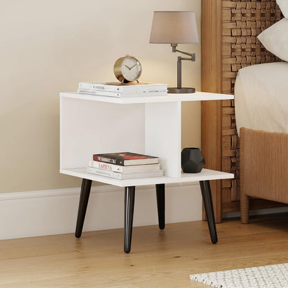 Goflame Mid Century Modern 2-Tier End Table with 2 Storage Compartments (1/2)