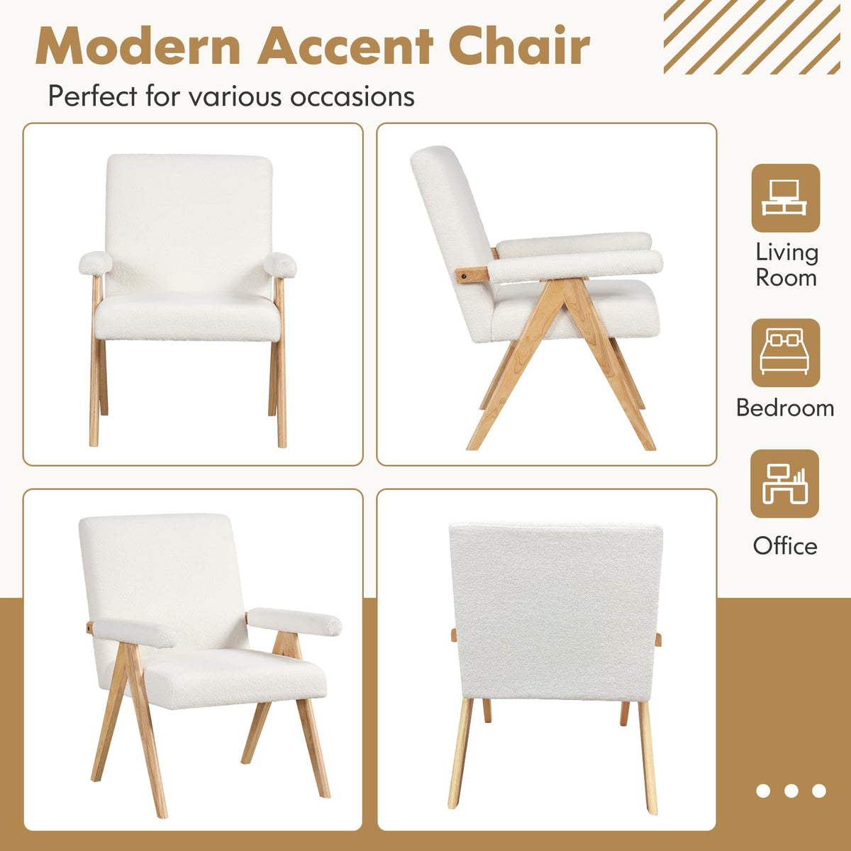 Goflame Mid-Century Modern Accent Chair, Sherpa Fabric Reading Chair with Padded Armrests
