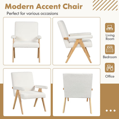 Goflame Mid-Century Modern Accent Chair, Sherpa Fabric Reading Chair with Padded Armrests