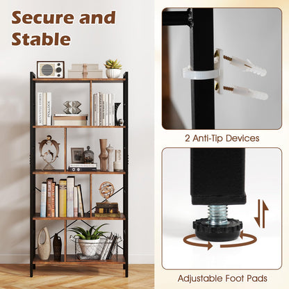 Goflame 5-Tier Tall Bookshelf 61" Industrial Bookcase w/Metal Frame