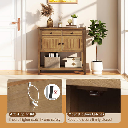 Goflame Mid-Century Console Table Wood Coffee Bar Buffet Sideboard with 2 Drawers