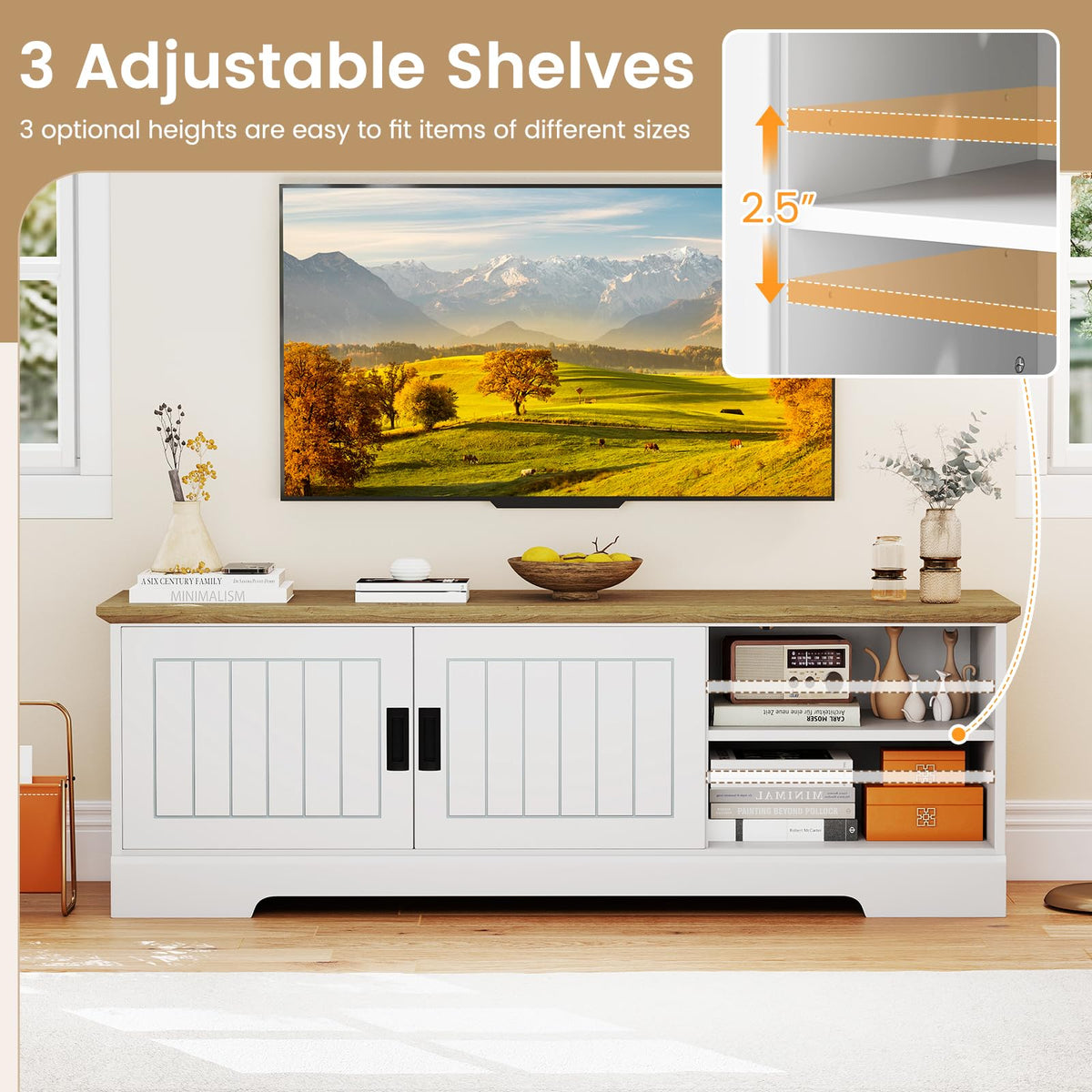 Goflame Farmhouse TV Stand for TVs up to 65" Entertainment Center with Storage Cabinets