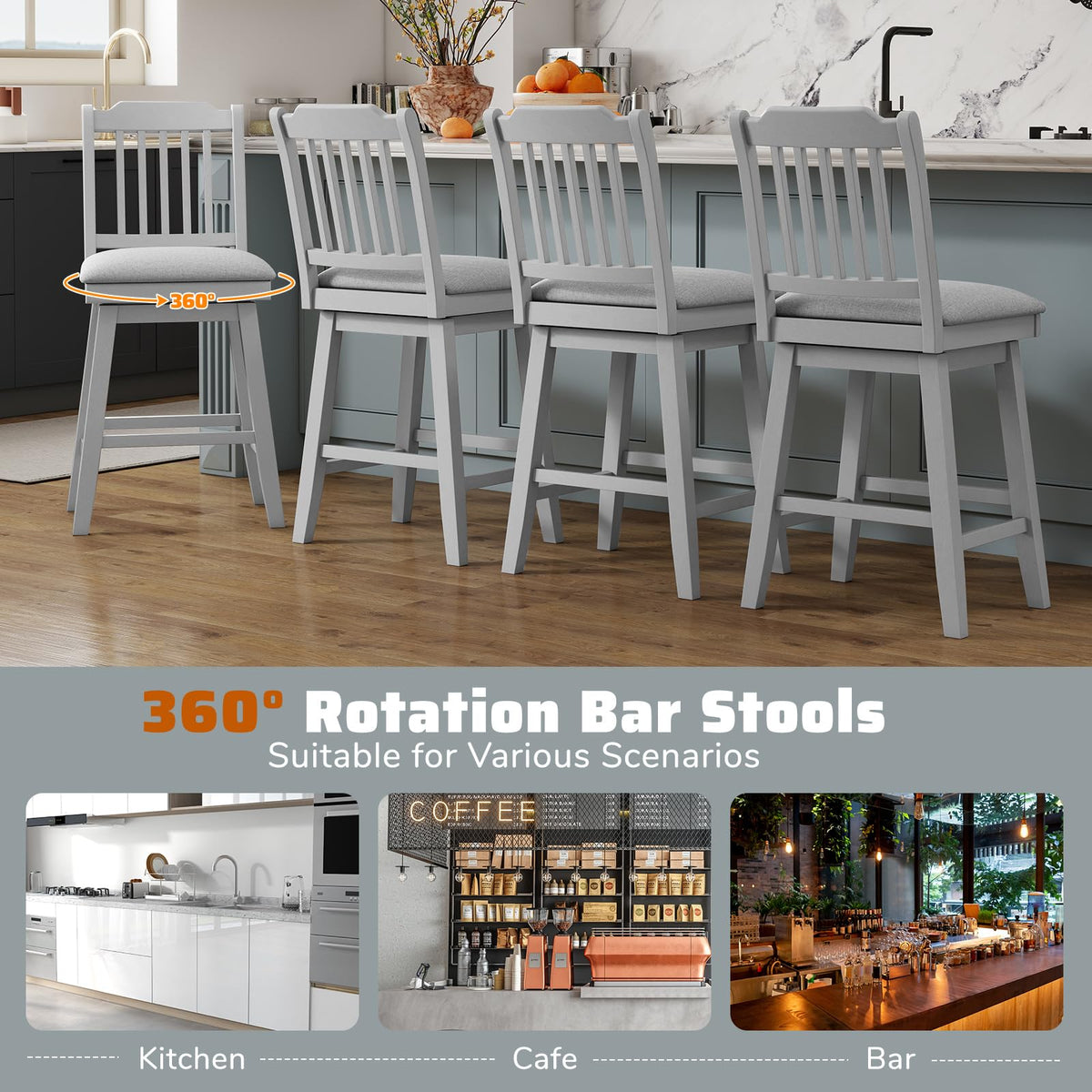 Goflame 25" Modern Bar Stools Set of 2/4 360° Swivel Counter Height Chairs