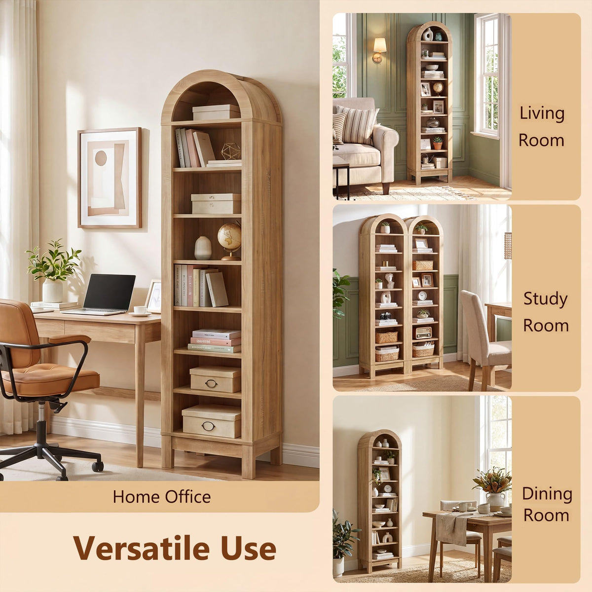 Goflame 71" Tall 8-Tier Arched Modern Bookshelf with 3 Adjustable Shelves (1/2)