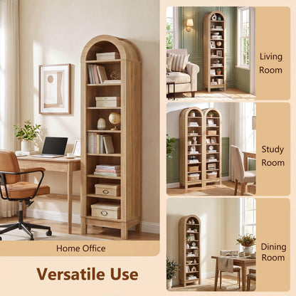 Goflame 71" Tall 8-Tier Arched Modern Bookshelf with 3 Adjustable Shelves (1/2)