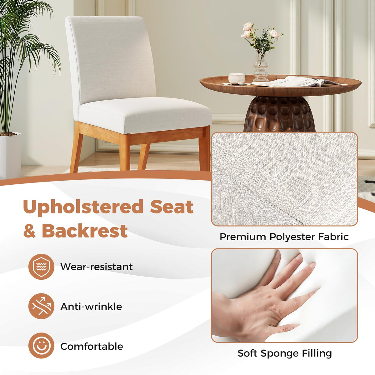 Goflame Upholstered Dining Chairs Set of 2 or 4 Kitchen Armless Side Chair w/Rubber Wood Legs