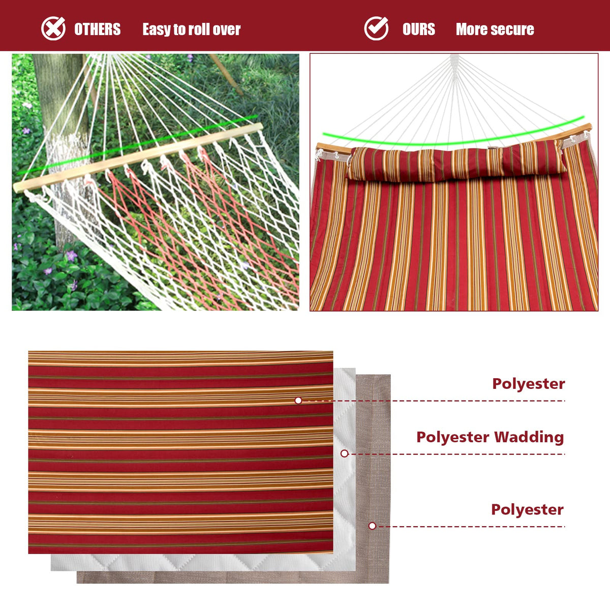 Goflame Hammock with Detachable Pillow Outdoor Hanging Chair (Hammock Stand Not Included)