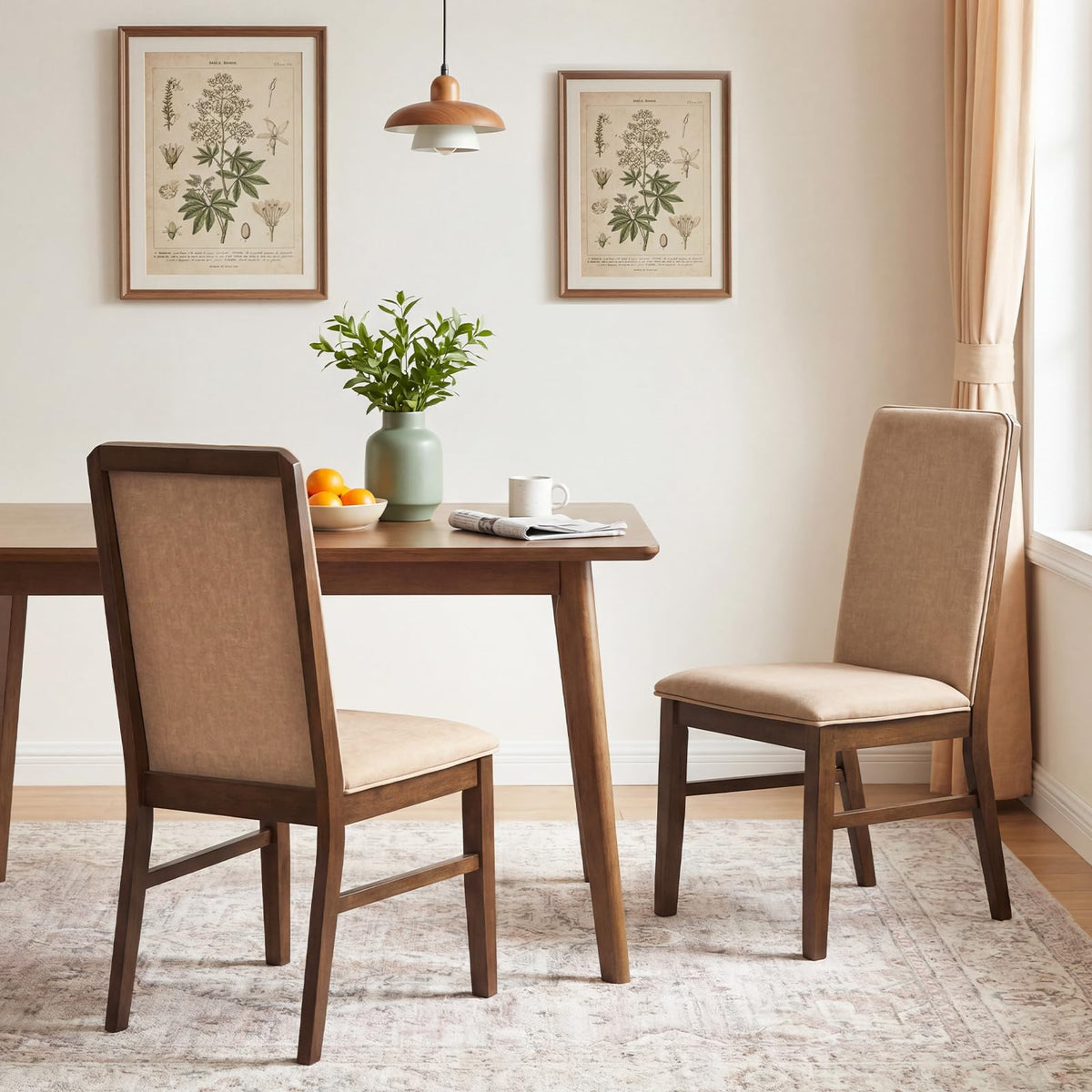 Goflame Upholstered Dining Chairs | High Back Padded Fabric Kitchen Chairs with Solid Rubber Wood Legs