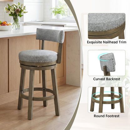 Goflame Swivel Bar Stool | 27" Counter Height Stool with Linen Fabric Upholstered Seat & Back