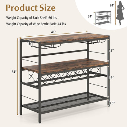 Goflame 4-Tier Wine Rack Table - 7-Bottle Wine Bar Cabinet w/ 4 Wine Racks & 16 Glasses Holder