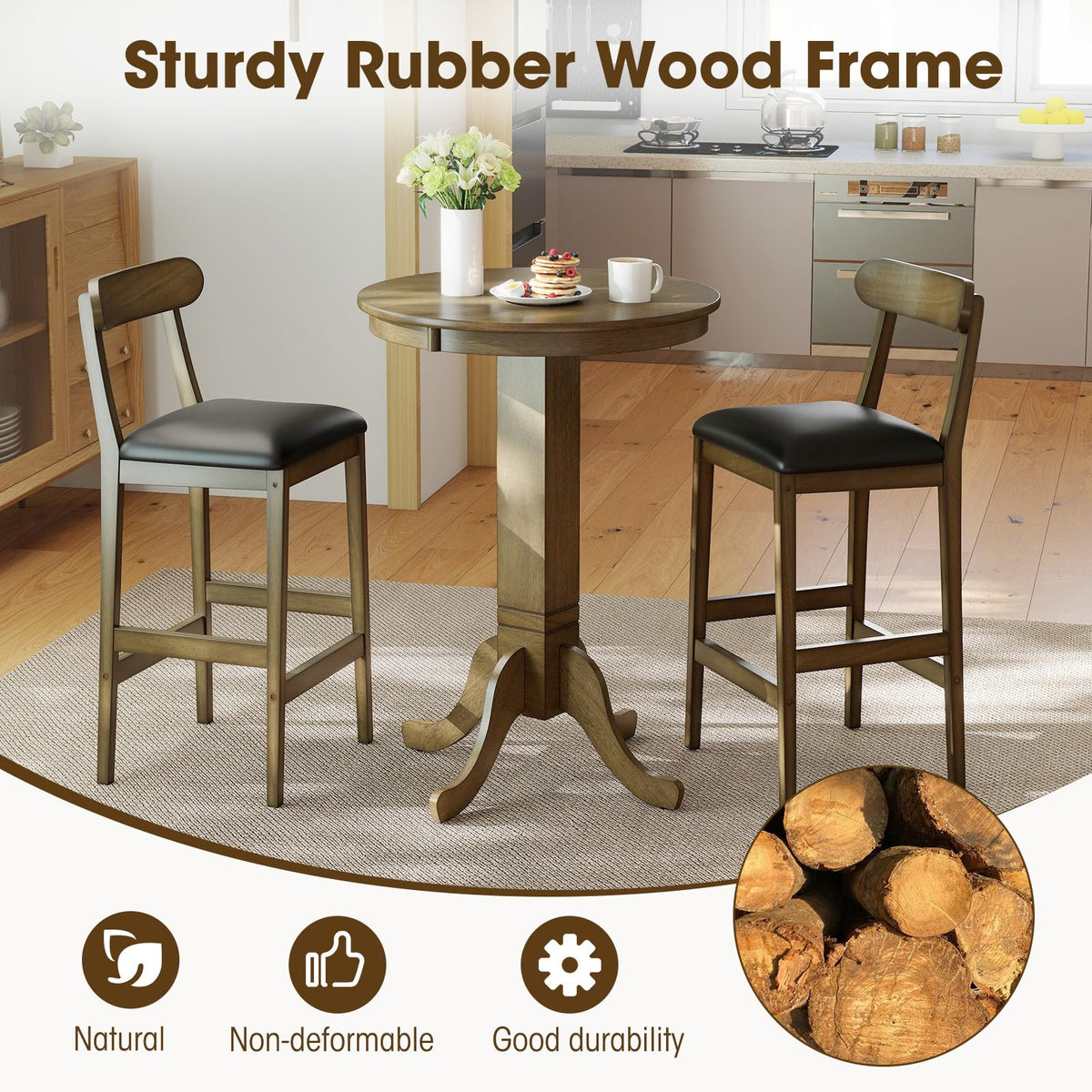 Goflame Farmhouse Bar Stools Set of 2/4 with Rubber Wood Legs for Kitchen