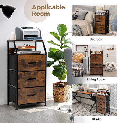 Goflame 3 Drawers Dresser, Storage Tower w/ 3 Foldable Fabric Drawers & Open Shelves