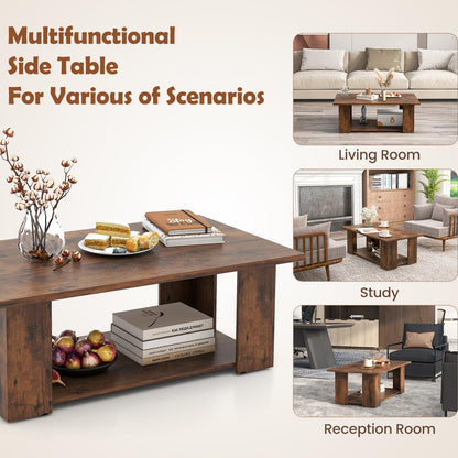 Goflame Rectangle Wood Center Table, 41" L 2-Tier Large Modern Tea Table w/Open Compartment